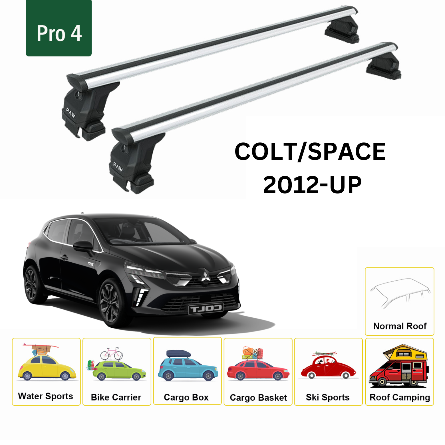 Mitsubishi Colt/Space Star 2012-2025 Oluksuz Üst Tavan Portbagaj Taşıyıcı Ara Atkısı Toros Serisi Pro 4 Gri