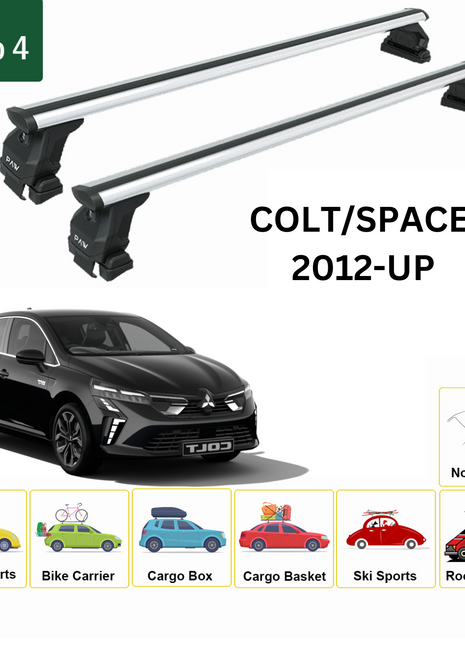 Mitsubishi Colt/Space Star 2012-2025 Oluksuz Üst Tavan Portbagaj Taşıyıcı Ara Atkısı Toros Serisi Pro 4 Gri