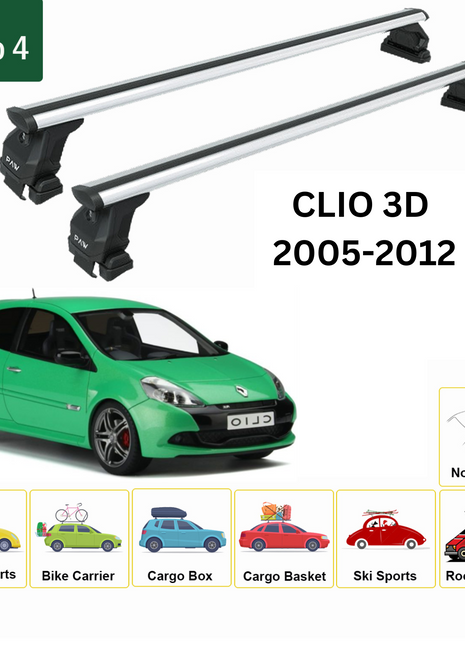 Renault Clio 3D 2005-2012 Oluksuz Üst Tavan Portbagaj Taşıyıcı Ara Atkısı Toros Serisi Pro 4 Gri