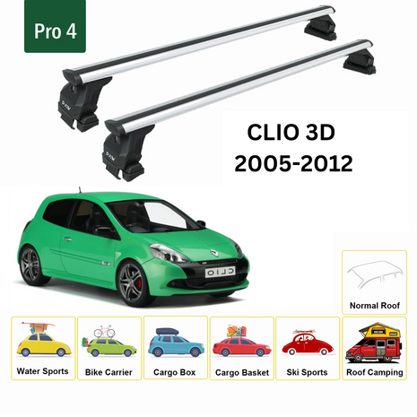 Renault Clio 3D 2005-2012 Oluksuz Üst Tavan Portbagaj Taşıyıcı Ara Atkısı Toros Serisi Pro 4 Gri