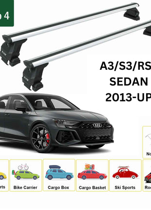 Audi A3 2013-2020 Sedan Oluksuz Üst Tavan Portbagaj Taşıyıcı Ara Atkısı Toros Serisi Pro 4 Gri