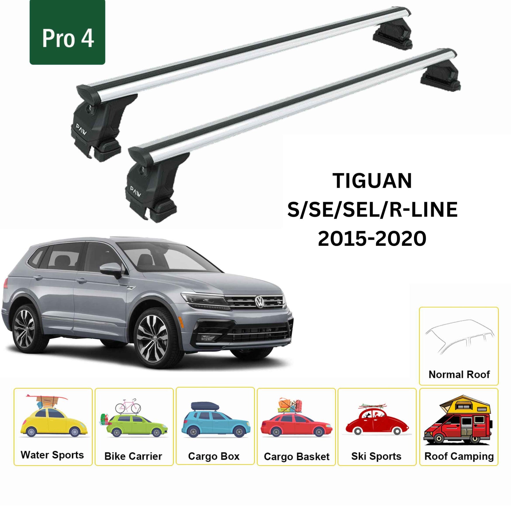 Volkswagen Tiguan 2015-2020 Oluksuz Üst Tavan Portbagaj Taşıyıcı Ara Atkısı Toros Serisi Pro 4 Gri