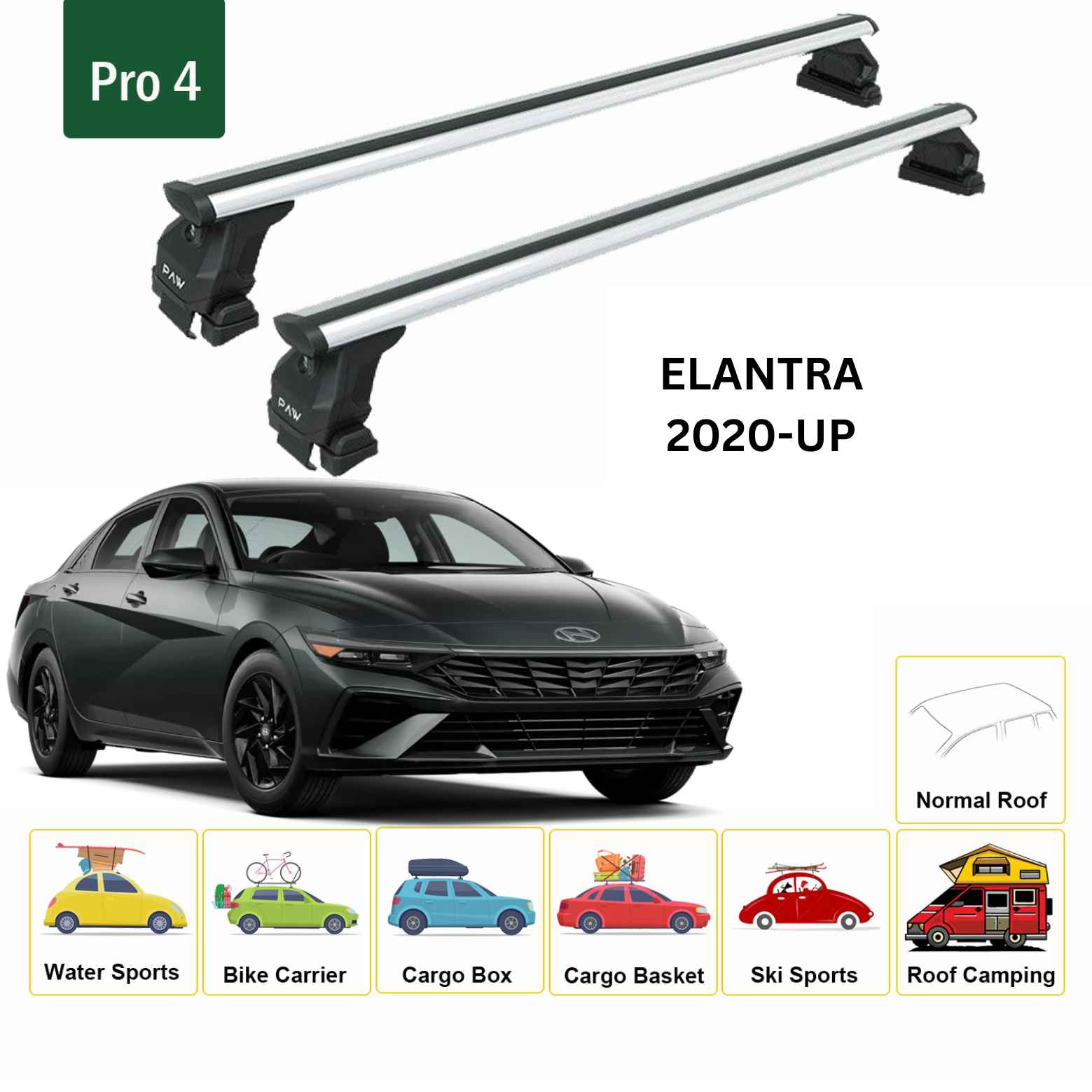 Hyundai Elantra 2020-2025 Oluksuz Üst Tavan Portbagaj Taşıyıcı Ara Atkısı Toros Serisi Pro 4 Gri