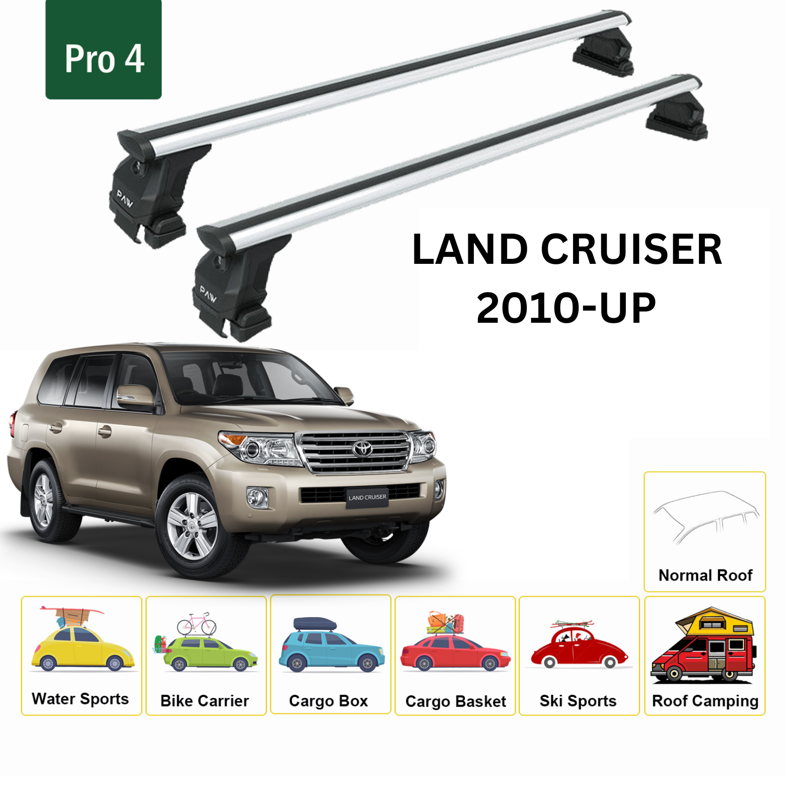 Toyota Land Cruiser 2008-2021 Oluksuz Üst Tavan Portbagaj Taşıyıcı Ara Atkısı Toros Serisi Pro 4 Gri