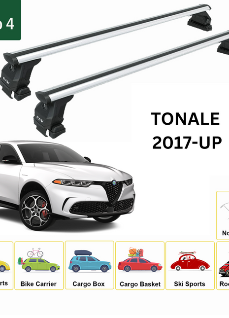 Alfa Romeo Tonale 2017-2025 Oluksuz Üst Tavan Portbagaj Taşıyıcı Ara Atkısı Toros Serisi Pro 4 Gri