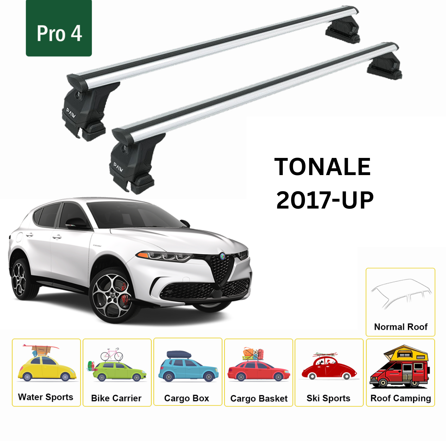 Alfa Romeo Tonale 2017-2025 Oluksuz Üst Tavan Portbagaj Taşıyıcı Ara Atkısı Toros Serisi Pro 4 Gri