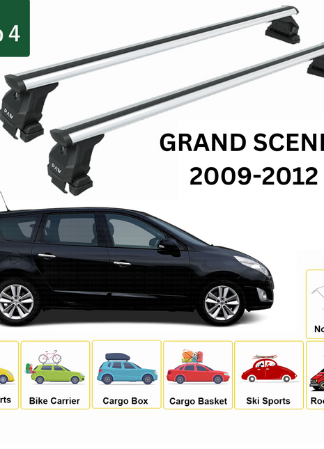 Renault Grand Scenic 2009-2012 Oluksuz Üst Tavan Portbagaj Taşıyıcı Ara Atkısı Toros Serisi Pro 4 Gri