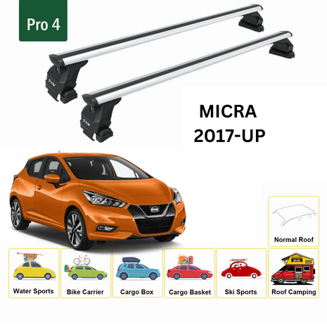 Nissan Micra K14 2017-2025 Oluksuz Üst Tavan Portbagaj Taşıyıcı Ara Atkısı Toros Serisi Pro 4 Gri