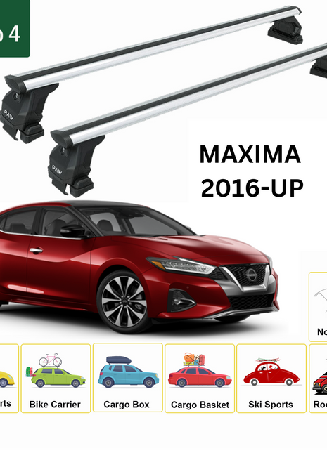 Nissan Maxima 2016-2023 Oluksuz Üst Tavan Portbagaj Taşıyıcı Ara Atkısı Toros Serisi Pro 4 Gri