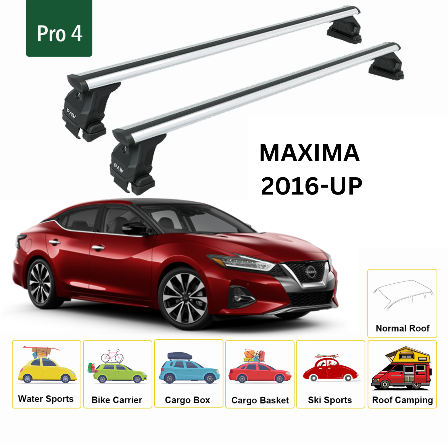 Nissan Maxima 2016-2023 Oluksuz Üst Tavan Portbagaj Taşıyıcı Ara Atkısı Toros Serisi Pro 4 Gri