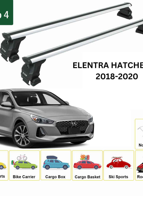 Hyundai Elantra Hb 2018-2020 Oluksuz Üst Tavan Portbagaj Taşıyıcı Ara Atkısı Toros Serisi Pro 4 Gri