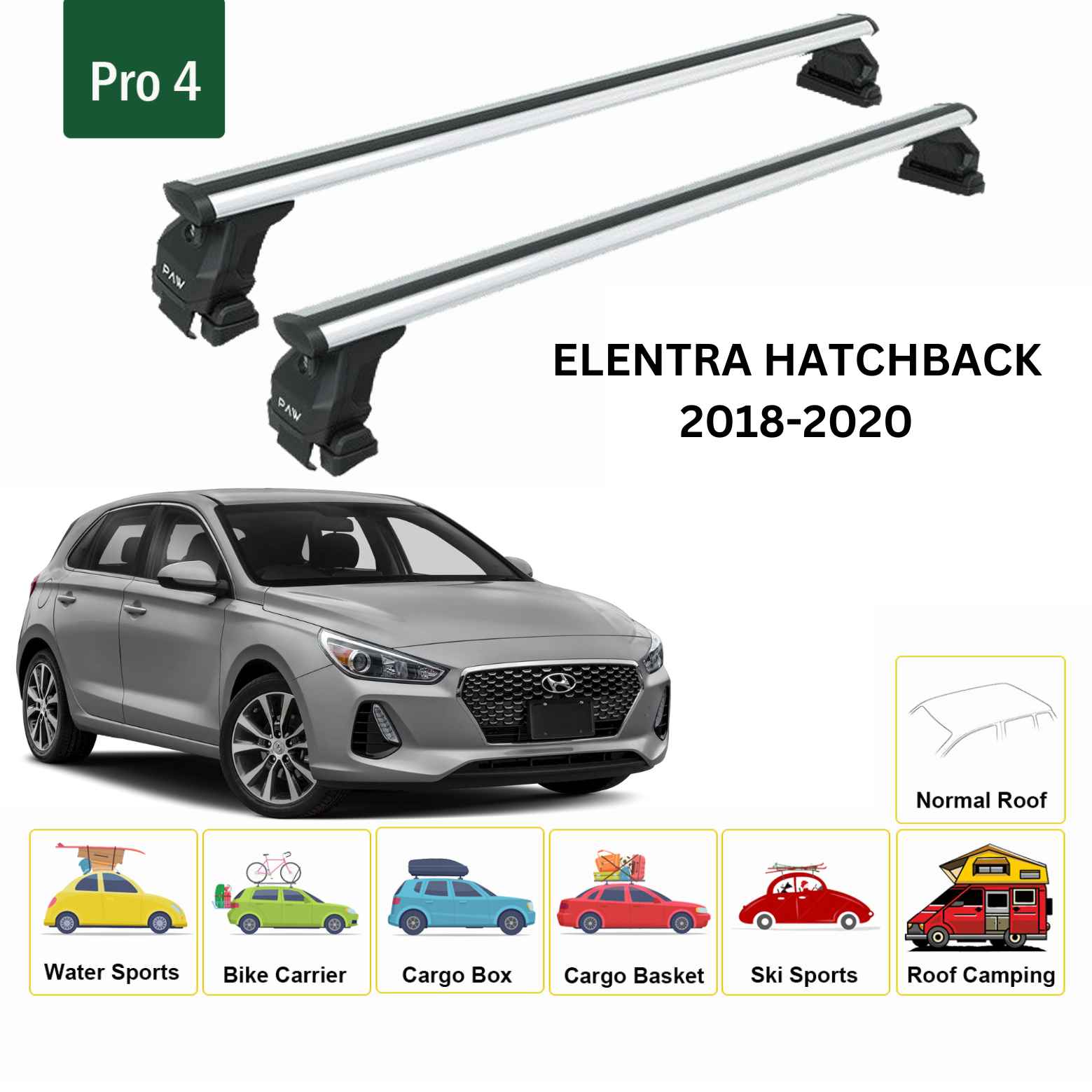Hyundai Elantra Hb 2018-2020 Oluksuz Üst Tavan Portbagaj Taşıyıcı Ara Atkısı Toros Serisi Pro 4 Gri