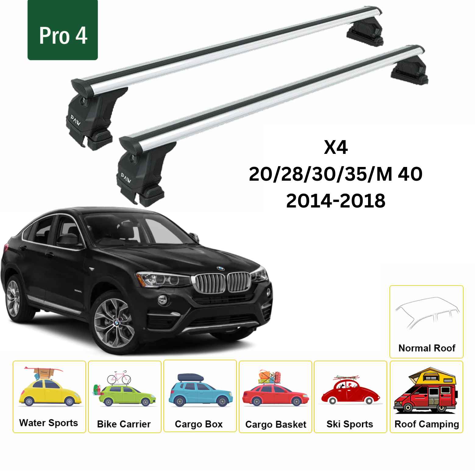 Bmw X4 2014-2018 Oluksuz Üst Tavan Portbagaj Taşıyıcı Ara Atkısı Toros Serisi Pro 4 Gri