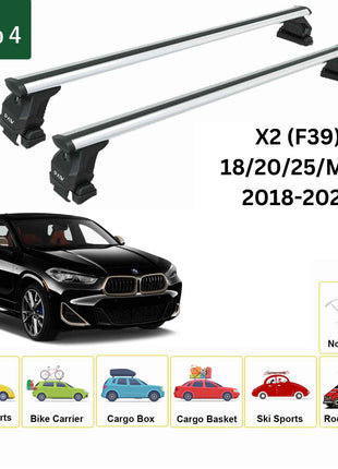 Bmw X2 (F39) 2018-2023 Oluksuz Üst Tavan Portbagaj Taşıyıcı Ara Atkısı Toros Serisi Pro 4 Gri