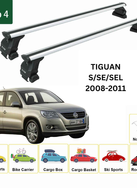 Volkswagen Tiguan 2008-2011 Oluksuz Üst Tavan Portbagaj Taşıyıcı Ara Atkısı Toros Serisi Pro 4 Gri