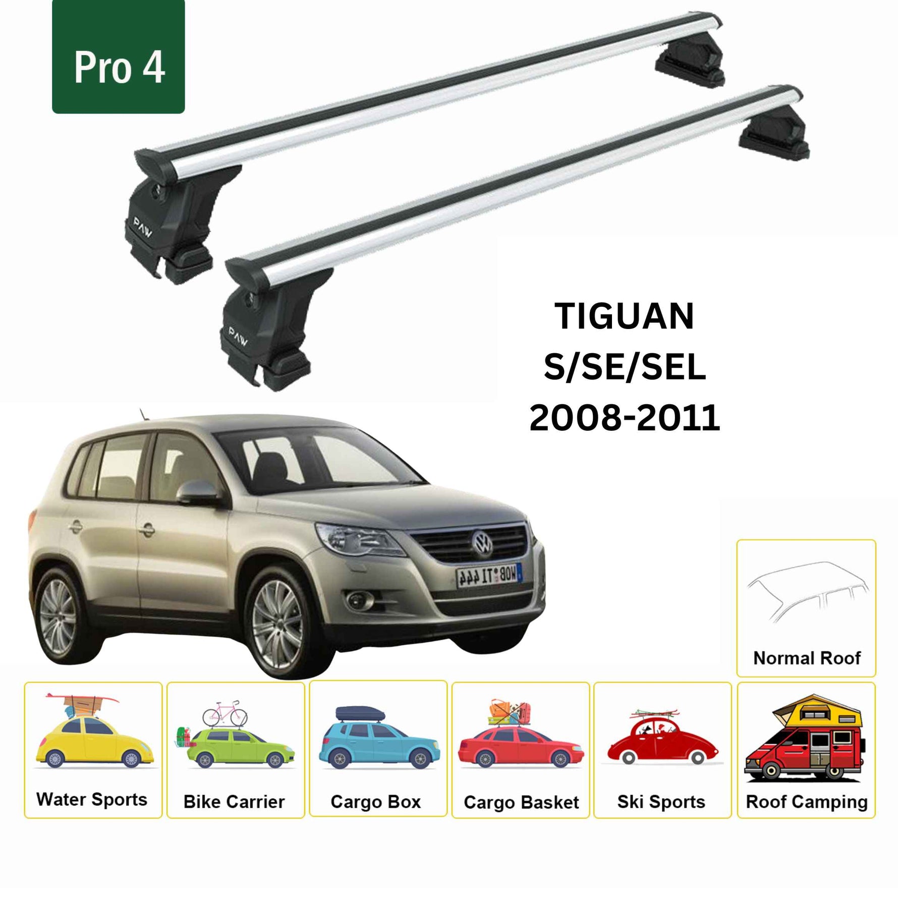 Volkswagen Tiguan 2008-2011 Oluksuz Üst Tavan Portbagaj Taşıyıcı Ara Atkısı Toros Serisi Pro 4 Gri