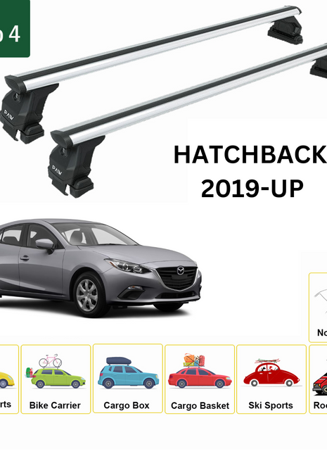 Mazda 3 Hatchback 2019-2025 Oluksuz Üst Tavan Portbagaj Taşıyıcı Ara Atkısı Toros Serisi Pro 4 Gri