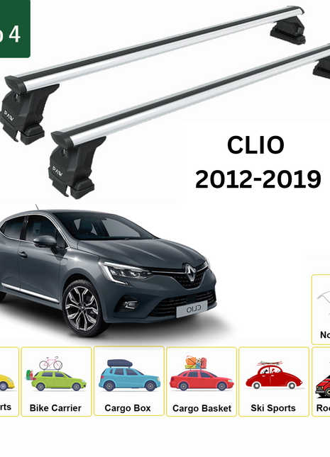 Renault Clio 2012-2019 Oluksuz Üst Tavan Portbagaj Taşıyıcı Ara Atkısı Toros Serisi Pro 4 Gri