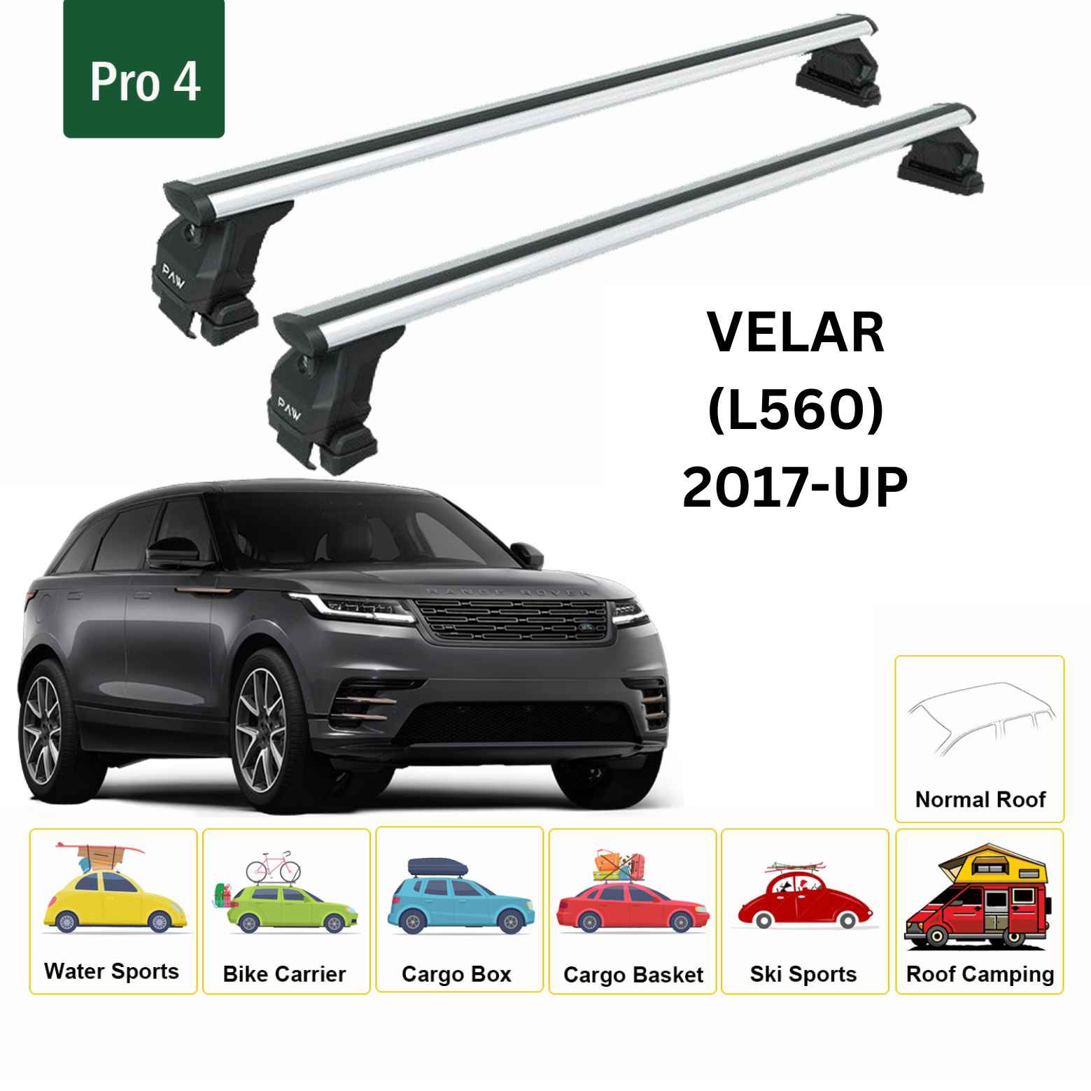 Range Rover Velar (L560) 2017-2025 Oluksuz Üst Tavan Portbagaj Taşıyıcı Ara Atkısı Toros Serisi Pro 4 Gri