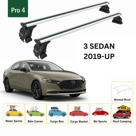 Mazda 3 Sedan 2019-2025 Oluksuz Üst Tavan Portbagaj Taşıyıcı Ara Atkısı Toros Serisi Pro 4 Gri