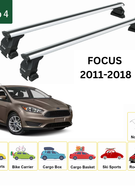 Ford Focus Sedan (C346) 2011-2018 Oluksuz Üst Tavan Portbagaj Taşıyıcı Ara Atkısı Toros Serisi Pro 4 Gri