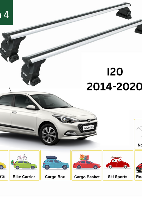 Hyundai I20 (2014-2020) Oluksuz Üst Tavan Portbagaj Taşıyıcı Ara Atkısı Toros Serisi Pro 4 Gri