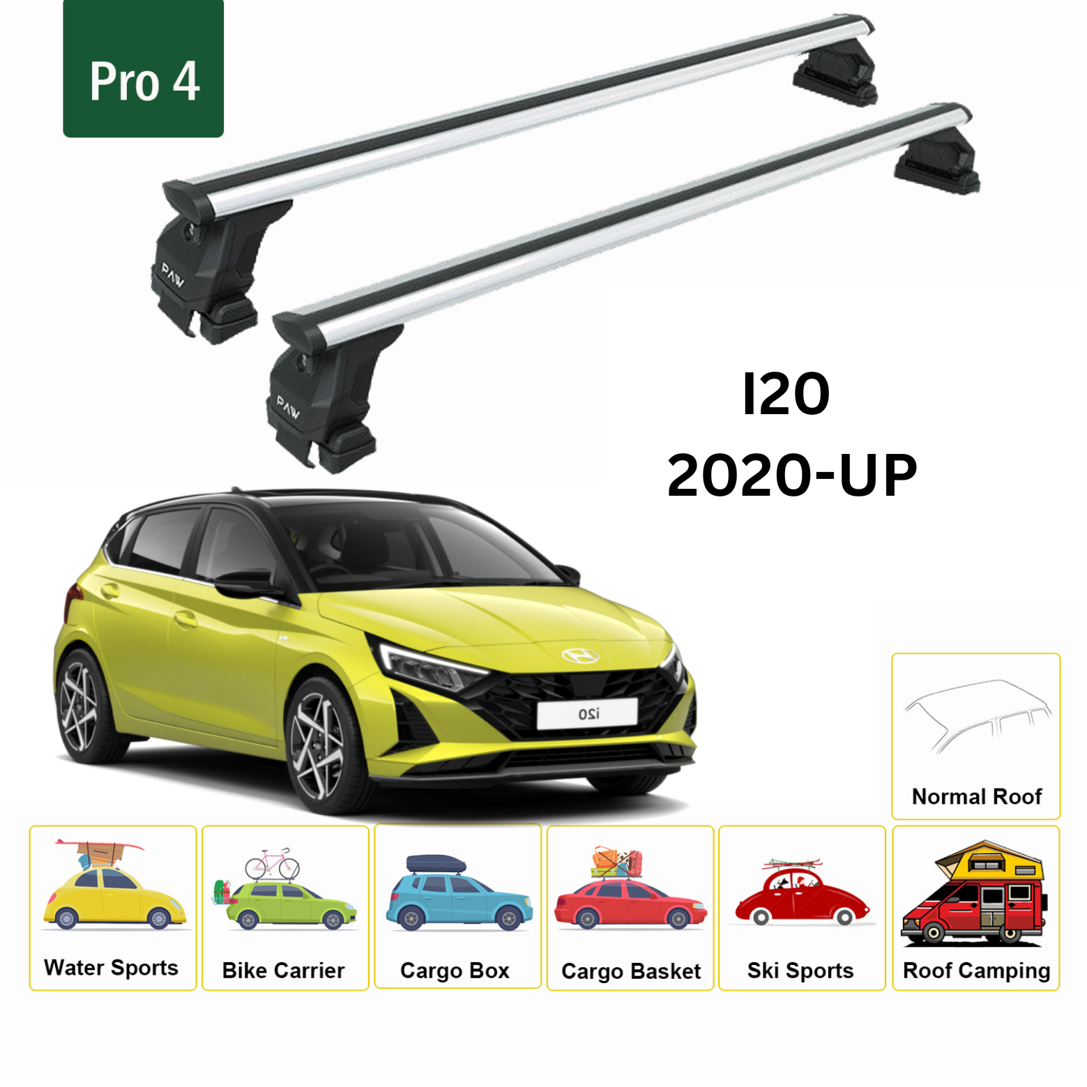 Hyundai İ20 2020-2025 Oluksuz Üst Tavan Portbagaj Taşıyıcı Ara Atkısı Toros Serisi Pro 4 Gri