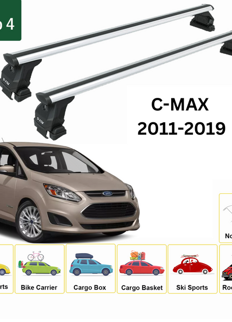 Ford C-Max (C344) 2011-2019 Oluksuz Üst Tavan Portbagaj Taşıyıcı Ara Atkısı Toros Serisi Pro 4 Gri