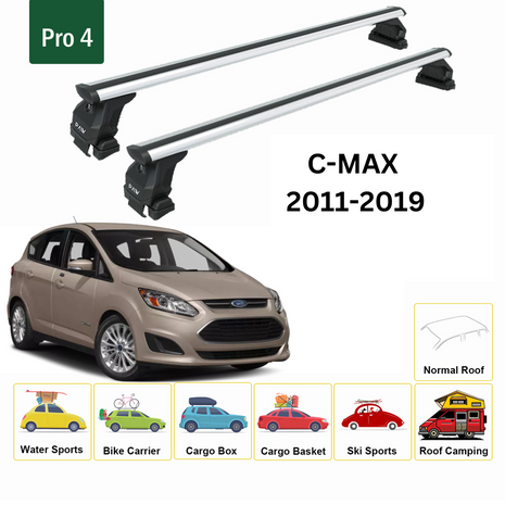 Ford C-Max (C344) 2011-2019 Oluksuz Üst Tavan Portbagaj Taşıyıcı Ara Atkısı Toros Serisi Pro 4 Gri