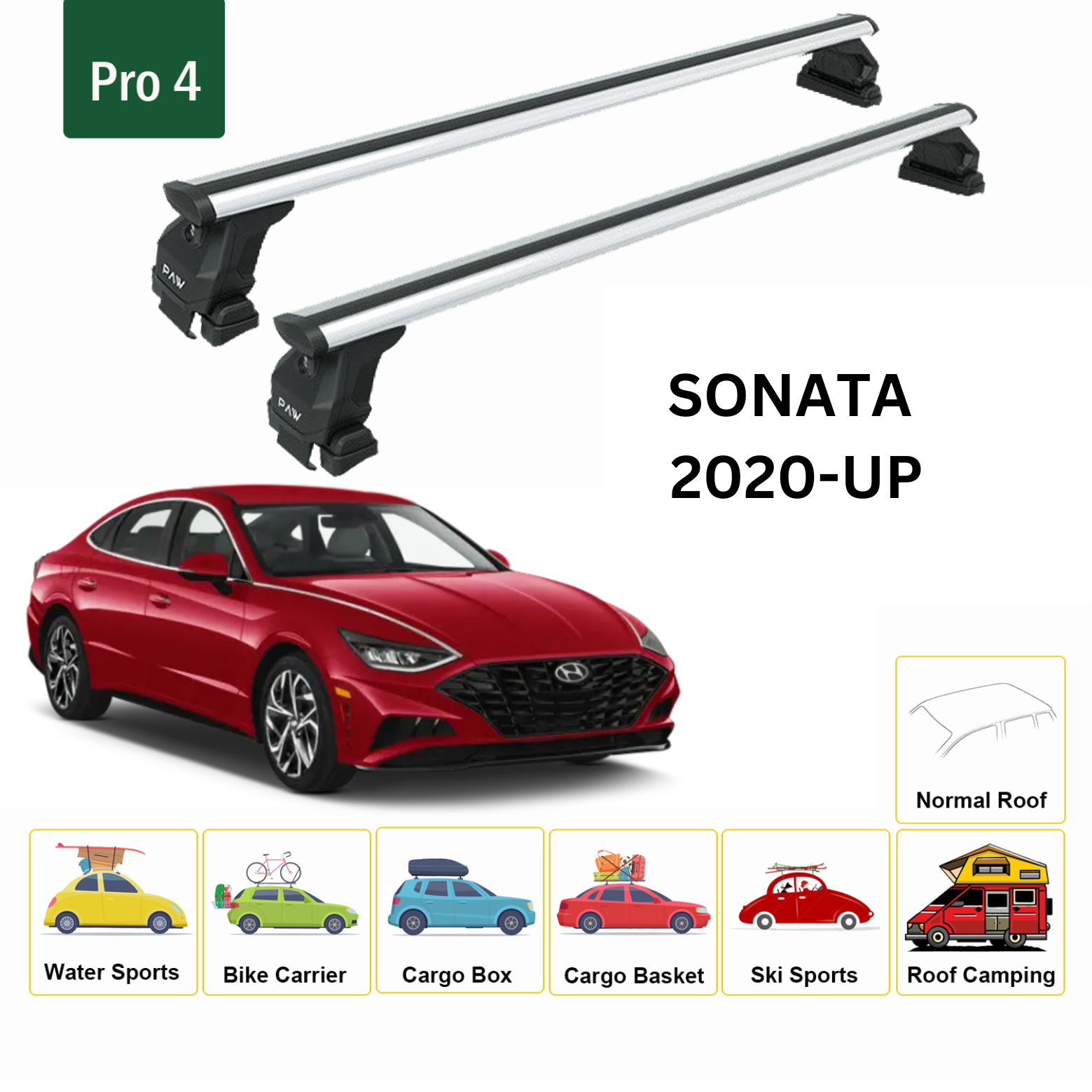 Hyundai Sonata 2020-2025 Oluksuz Üst Tavan Portbagaj Taşıyıcı Ara Atkısı Toros Serisi Pro 4 Gri