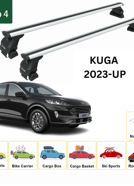 Ford Kuga (Cx482) 2020-2025 Oluksuz Üst Tavan Portbagaj Taşıyıcı Ara Atkısı Toros Serisi Pro 4 Gri