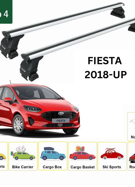 Ford Fiesta (B299) 2018-Up Oluksuz Üst Tavan Portbagaj Taşıyıcı Ara Atkısı Toros Serisi Pro 4 Gri