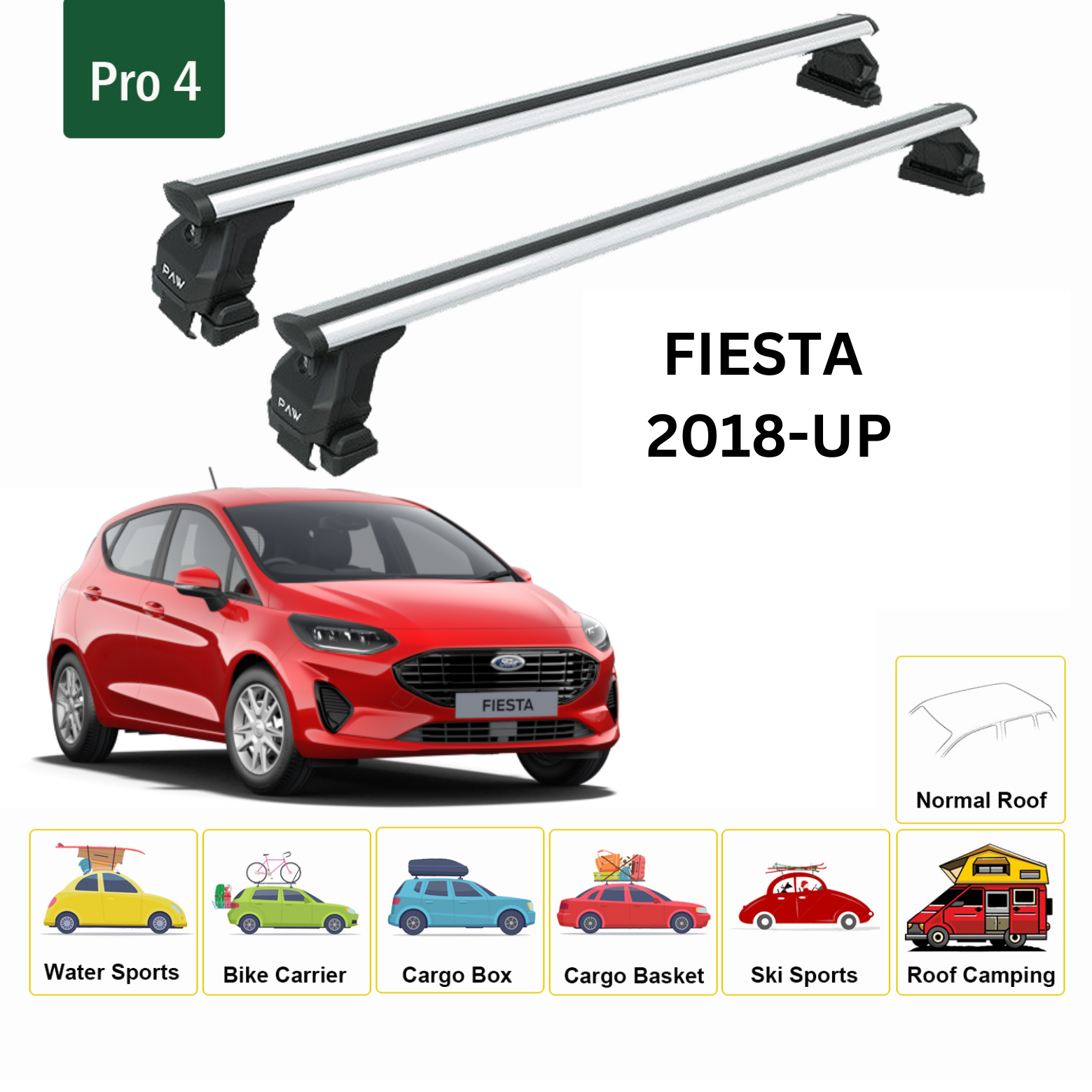 Ford Fiesta (B299) 2018-Up Oluksuz Üst Tavan Portbagaj Taşıyıcı Ara Atkısı Toros Serisi Pro 4 Gri