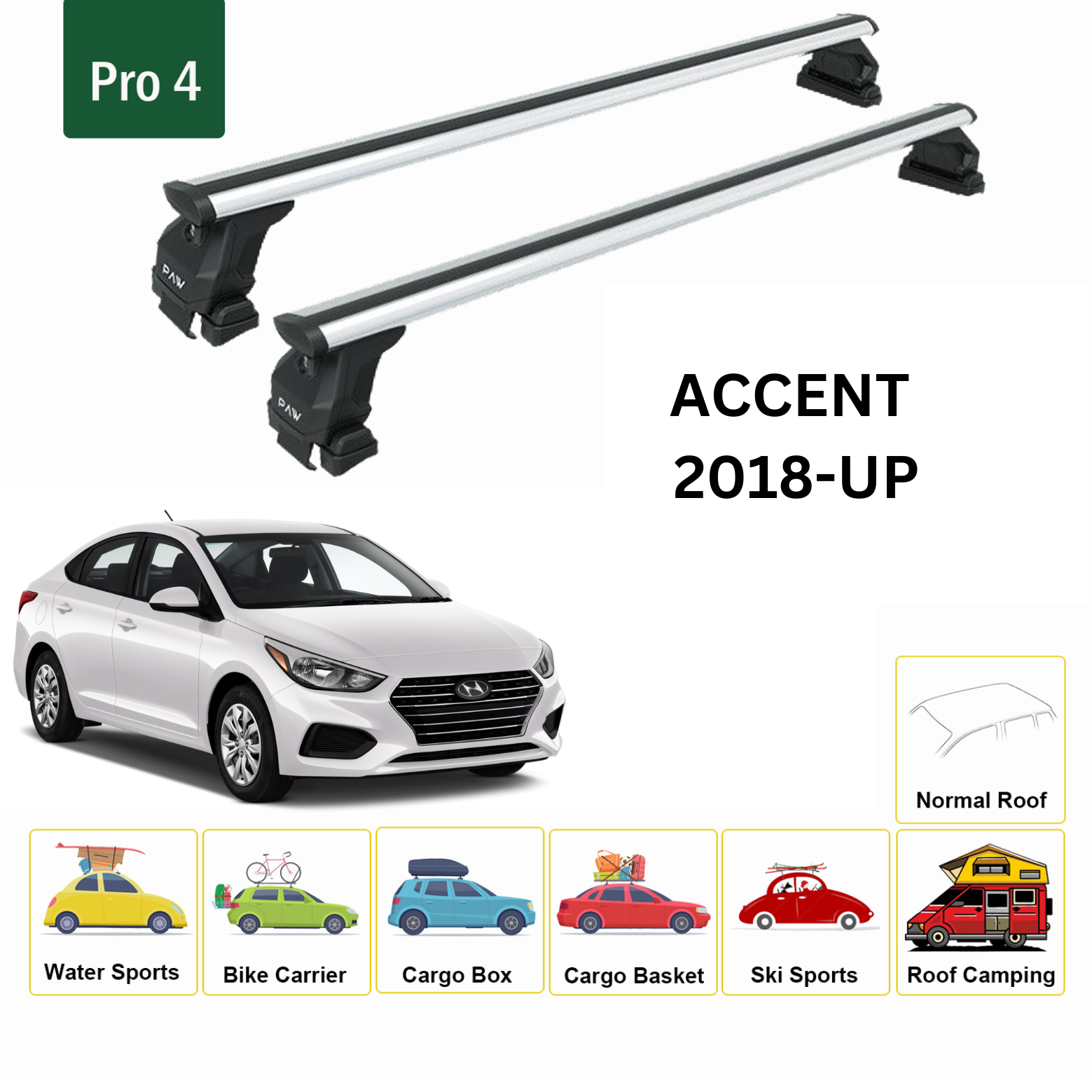 Hyundai Accent 2018-2025 Oluksuz Üst Tavan Portbagaj Taşıyıcı Ara Atkısı Toros Serisi Pro 4 Gri