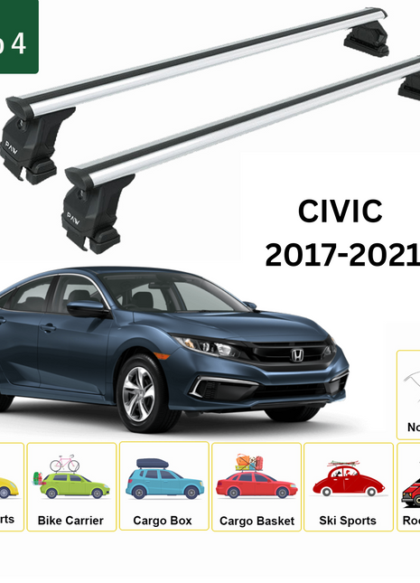 Honda Civic 2017-2021 Oluksuz Üst Tavan Portbagaj Taşıyıcı Ara Atkısı Toros Serisi Pro 4 Gri