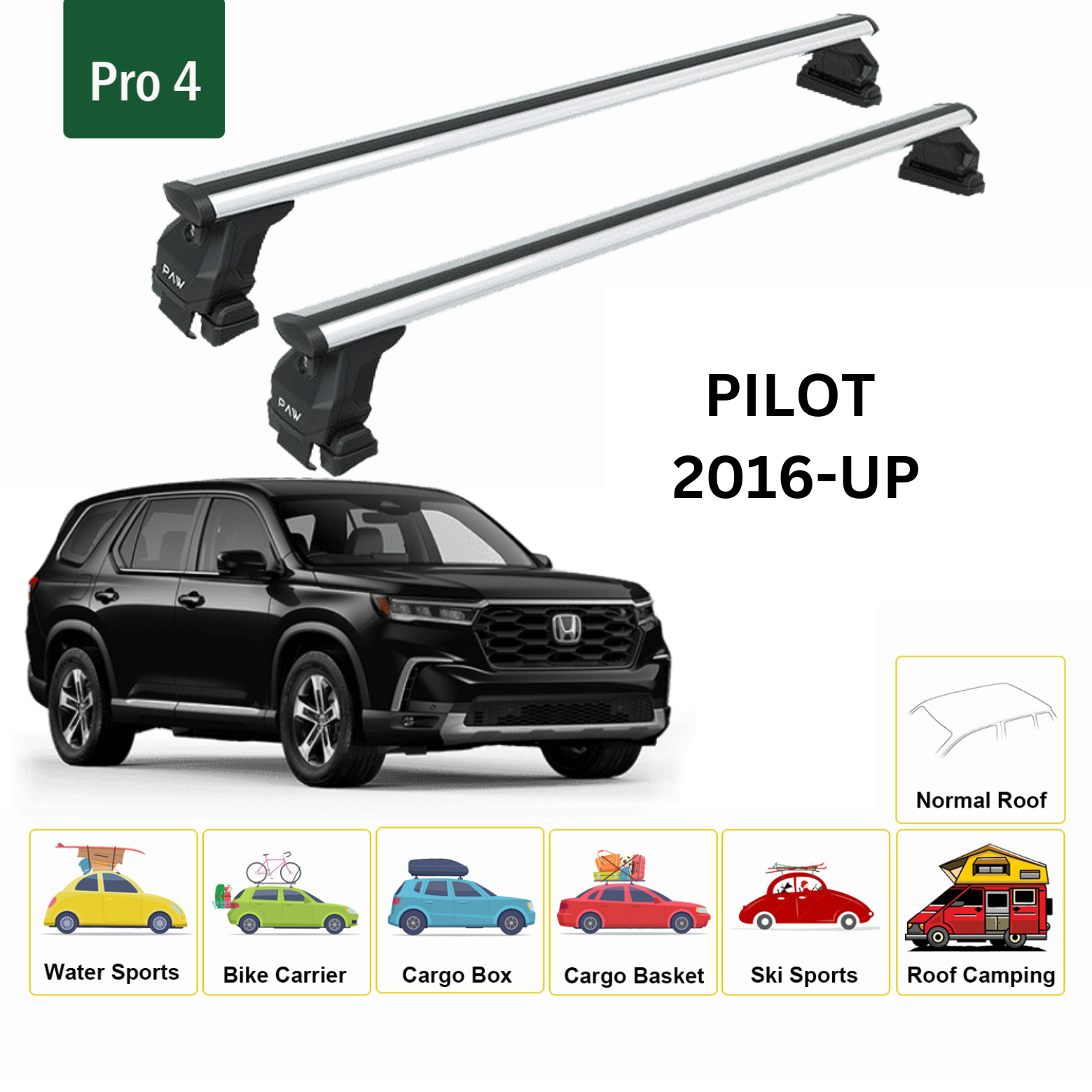 Honda Pilot 2016-2022 Oluksuz Üst Tavan Portbagaj Taşıyıcı Ara Atkısı Toros Serisi Pro 4 Gri
