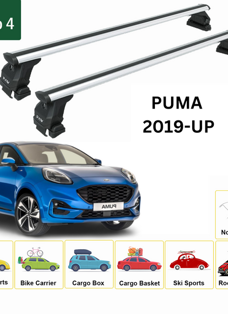Ford Puma 2019-2025 Oluksuz Üst Tavan Portbagaj Taşıyıcı Ara Atkısı Toros Serisi Pro 4 Gri