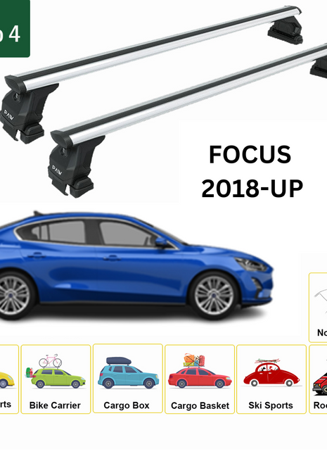 Ford Focus Sedan (C519) 2018-2025 Oluksuz Üst Tavan Portbagaj Taşıyıcı Ara Atkısı Toros Serisi Pro 4 Gri