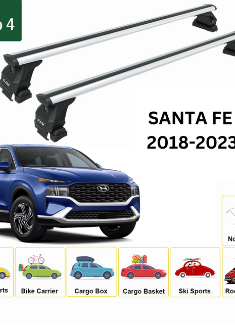 Hyundai Santa Fe 2018-2023 Oluksuz Üst Tavan Portbagaj Taşıyıcı Ara Atkısı Toros Serisi Pro 4 Gri