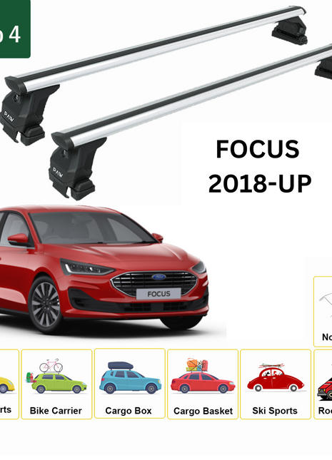 Ford Focus Hb (C519) 2018-2025 Oluksuz Üst Tavan Portbagaj Taşıyıcı Ara Atkısı Toros Serisi Pro 4 Gri