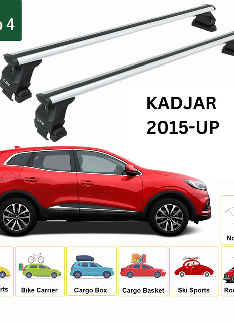 Renault Kadjar 2015-2025 Oluksuz Üst Tavan Portbagaj Taşıyıcı Ara Atkısı Toros Serisi Pro 4 Gri