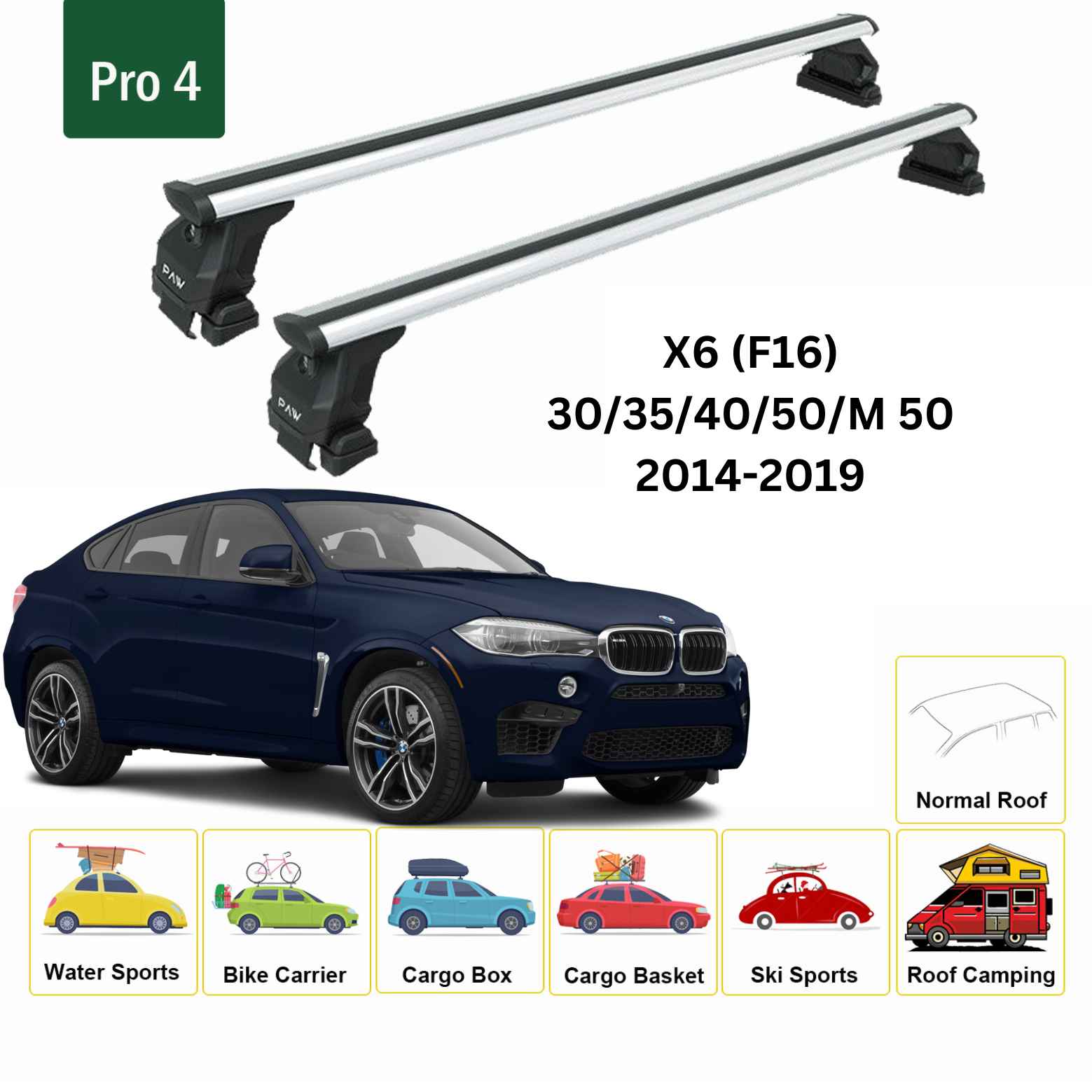 Bmw X6 (F16) 2014-2019 Oluksuz Üst Tavan Portbagaj Taşıyıcı Ara Atkısı Toros Serisi Pro 4 Gri