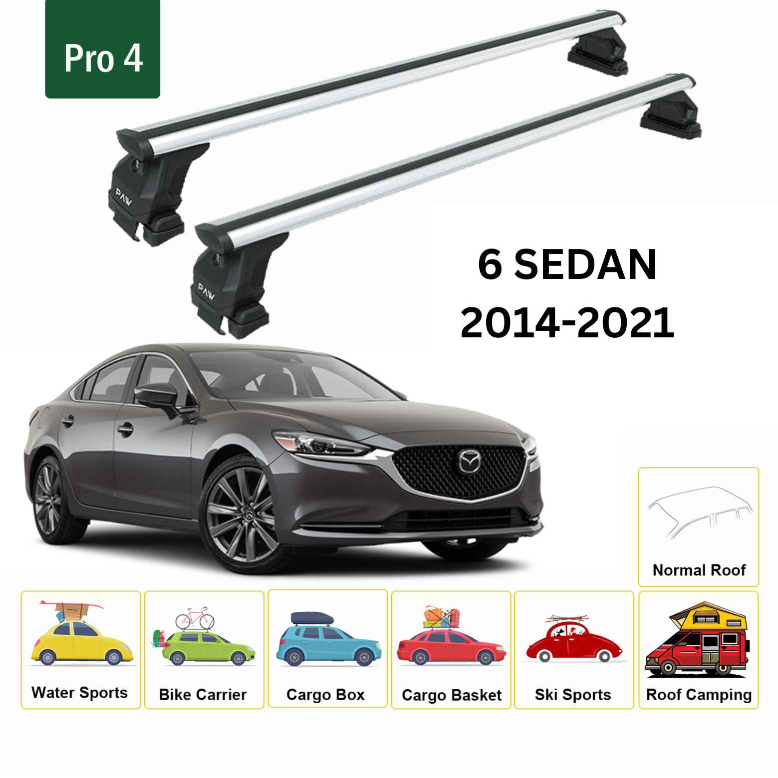 Mazda 6 Sedan 2014-2025 Oluksuz Üst Tavan Portbagaj Taşıyıcı Ara Atkısı Toros Serisi Pro 4 Gri