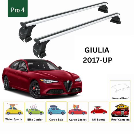 Alfa Romeo Giulia 2017-2025 Oluksuz Üst Tavan Portbagaj Taşıyıcı Ara Atkısı Toros Serisi Pro 4 Gri