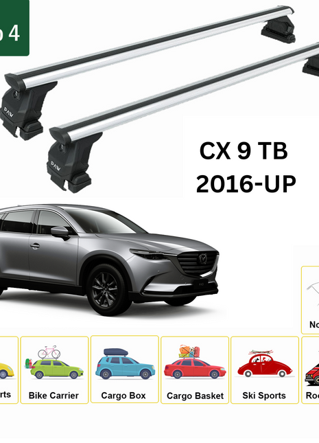 Mazda Cx 9 Tc 2016-2023 Oluksuz Üst Tavan Portbagaj Taşıyıcı Ara Atkısı Toros Serisi Pro 4 Gri