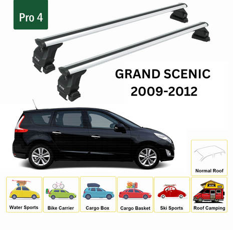 Renault Grand Scenic 2009-2012 Oluksuz Üst Tavan Portbagaj Taşıyıcı Ara Atkısı Toros Serisi Pro 4 Gri