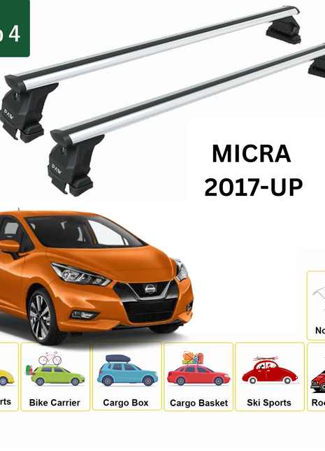 Nissan Micra K14 2017-2025 Oluksuz Üst Tavan Portbagaj Taşıyıcı Ara Atkısı Toros Serisi Pro 4 Gri