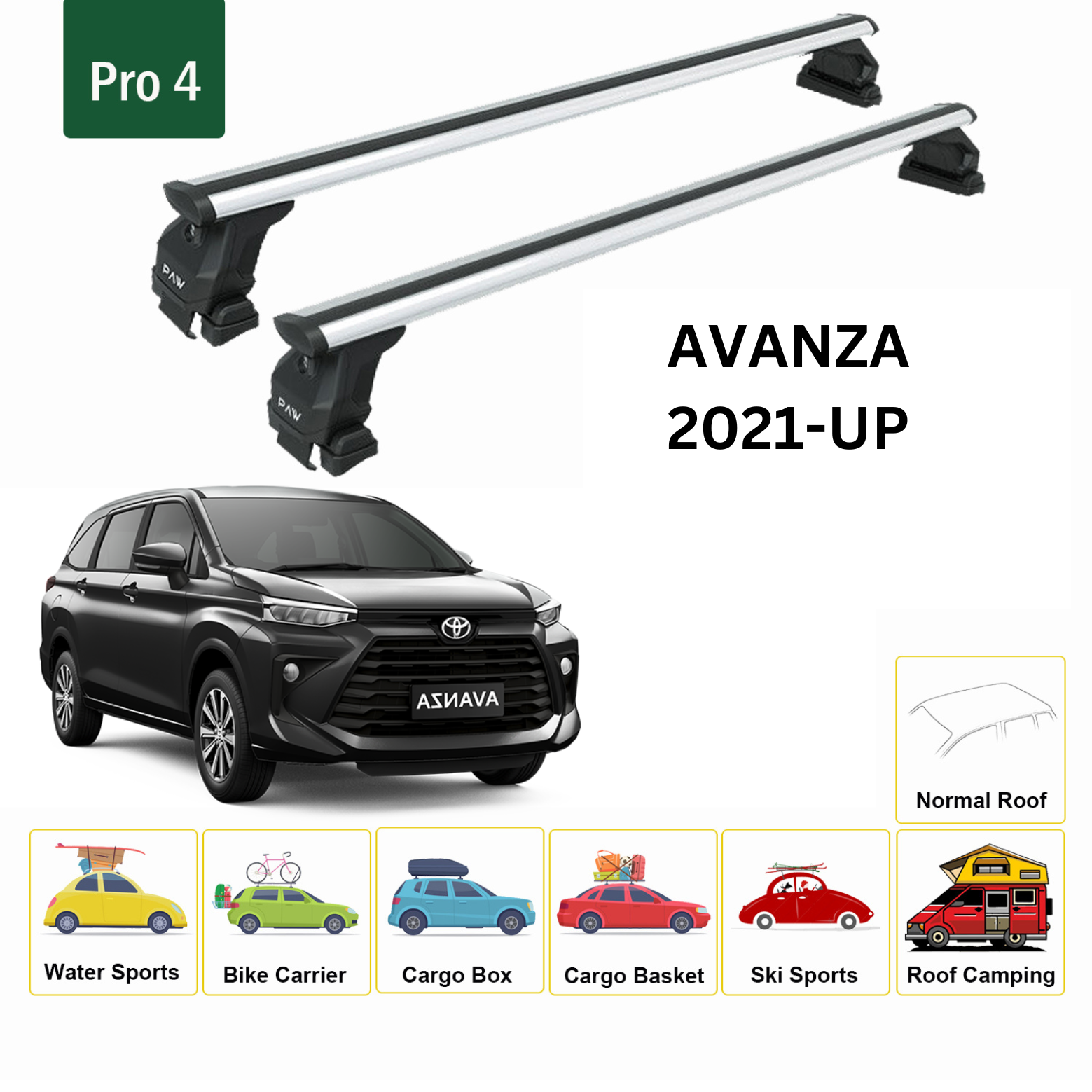 Toyota Avanza 2021-2025 Oluksuz Üst Tavan Portbagaj Taşıyıcı Ara Atkısı Toros Serisi Pro 4 Gri