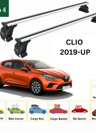 Renault Clio 2019-2025 Oluksuz Üst Tavan Portbagaj Taşıyıcı Ara Atkısı Toros Serisi Pro 4 Gri