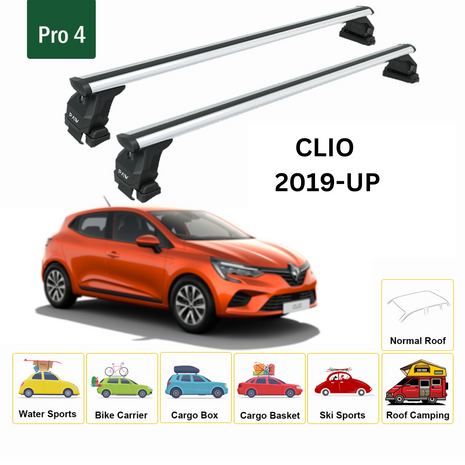 Renault Clio 2019-2025 Oluksuz Üst Tavan Portbagaj Taşıyıcı Ara Atkısı Toros Serisi Pro 4 Gri